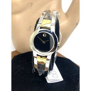 Movado Women's Watch 0606893 Amorosa Black Dial Swiss Quartz 24mm 2-Tone Bangle